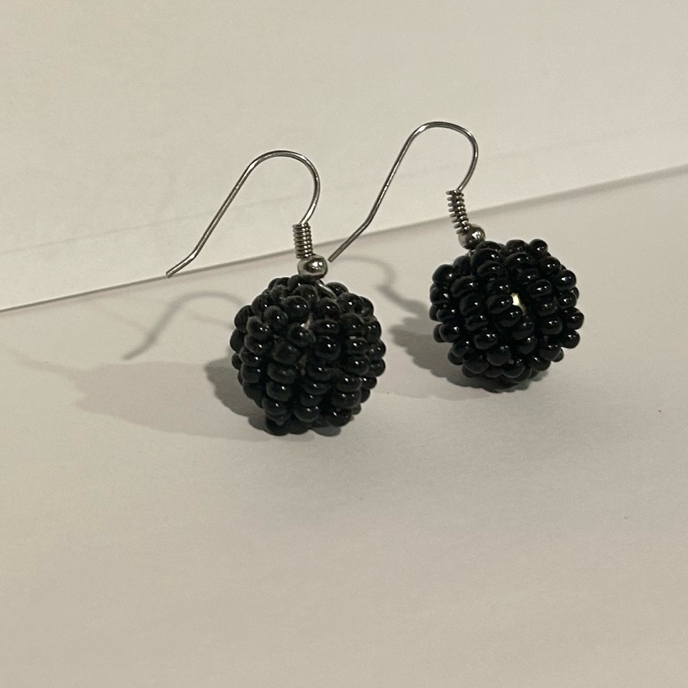 Black Textured Ball Earrings - Picture 7 of 7